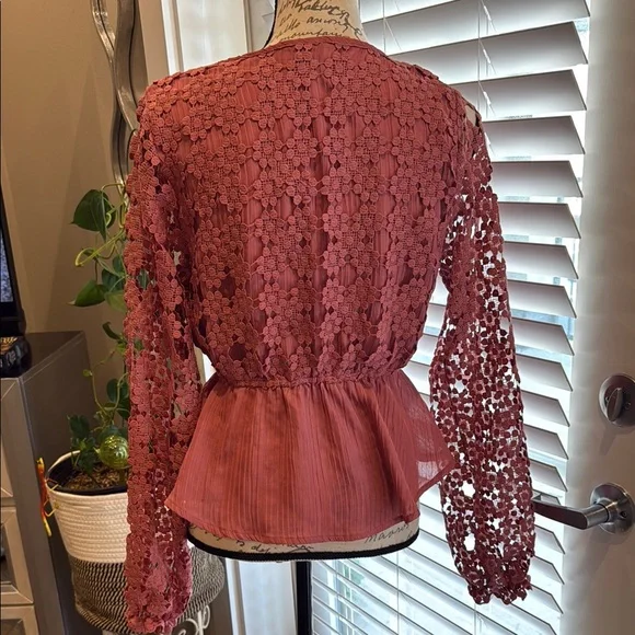 Elegant Lace Tie-Front Top in Rust - Picture 3 of 7